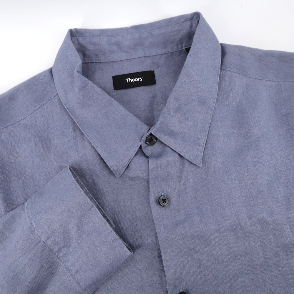 NEW Theory Irving 100% Linen Button Down Shirt Blue Long Sleeve Mens XL